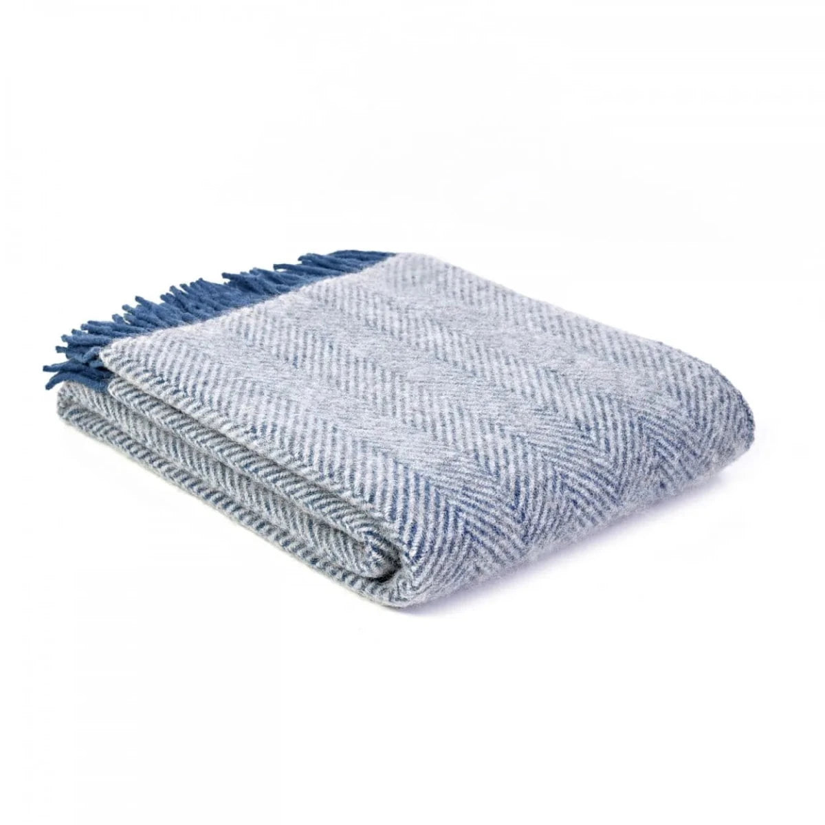 Mood Company - Plaid Visgraat Blauw en Zilvergrijs - 150x183 - Nieuw Wol - Tweedmill UK - 5060674571034