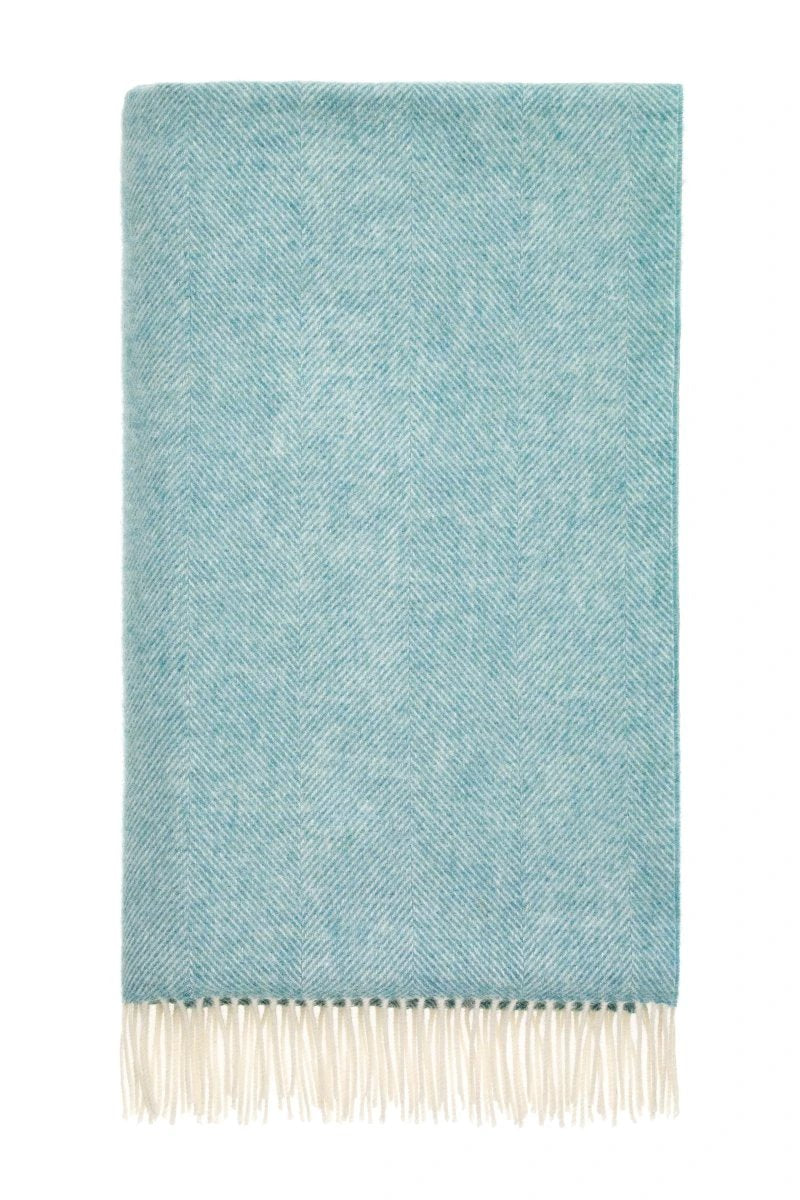 Plaid Visgraat Blauwgroen (Aqua) - Shetland Lamswol - 140x185 - Bronte by Moon Scotland by MoodCompanyNL