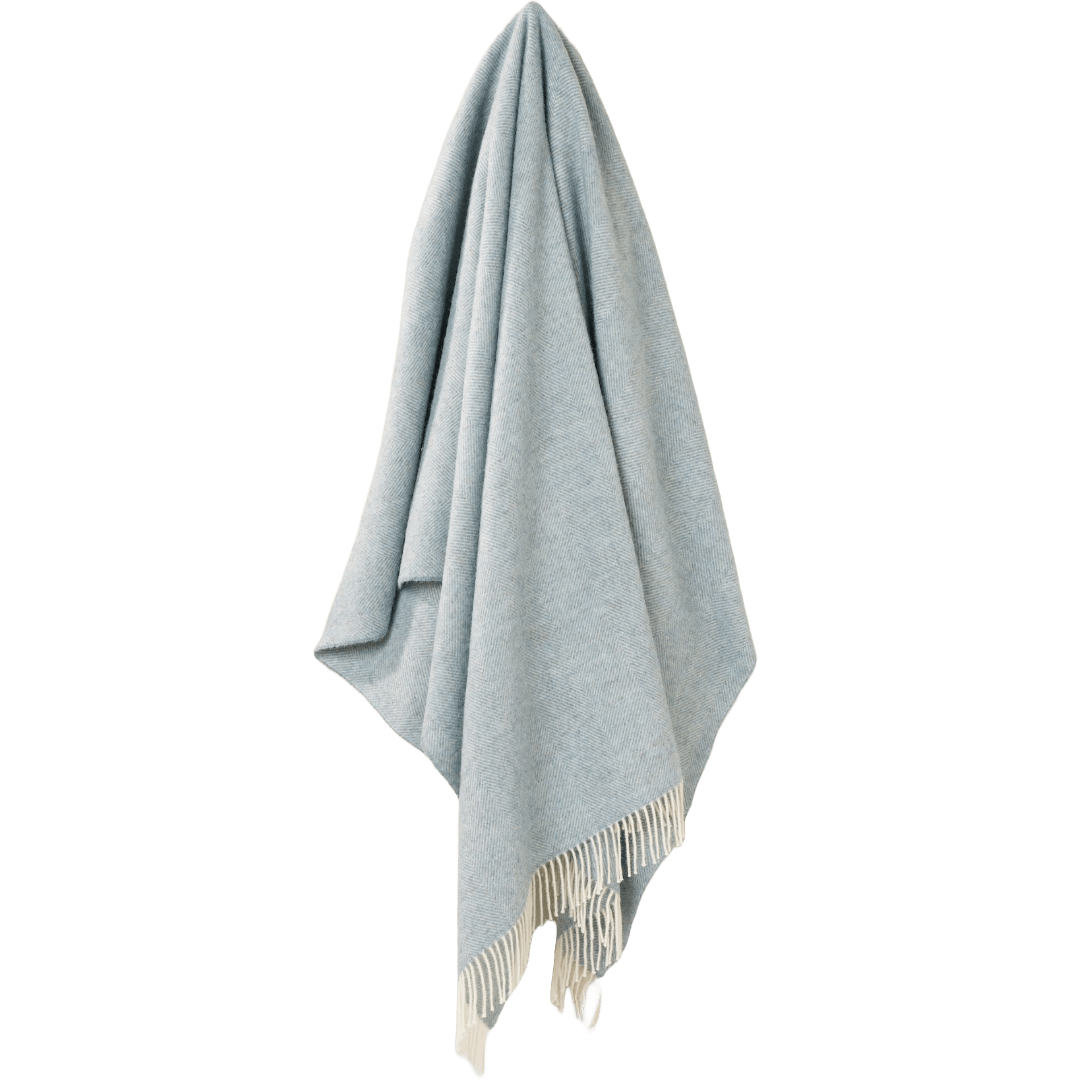 Plaid Visgraat Lichtblauw (Duck Egg) - Shetland Lamswol - 140x185 - Bronte by Moon Scotland by MoodCompanyNL