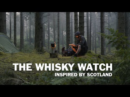 Montre whisky faite main d'Écosse | Montre en fûts de whisky avec cuir brun