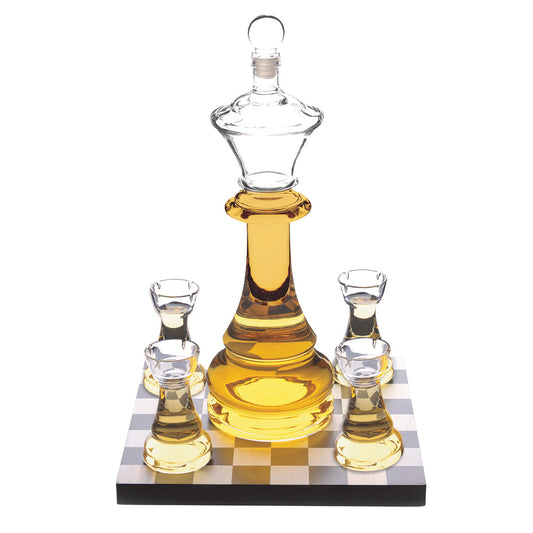 Schaak karaf set met koningin-karaf, 4 toren-shotglazen en schaakbord - Bar Originale by MoodCompanyNL