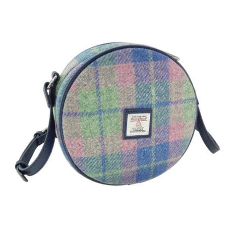 MoodCompanyNL - Schoudertas Bannock Zacht Blauw met Roze - Rond - Ritssluiting - Harris Tweed - Glen Appin of Scotland - 5060959027430