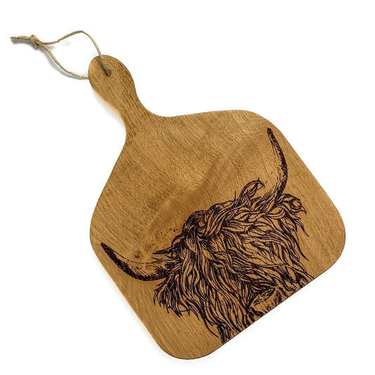 Serveerplank Peddel Schotse Hooglander Medium - 35x25 - Schots Eikenhout - Scottish Made by MoodCompanyNL