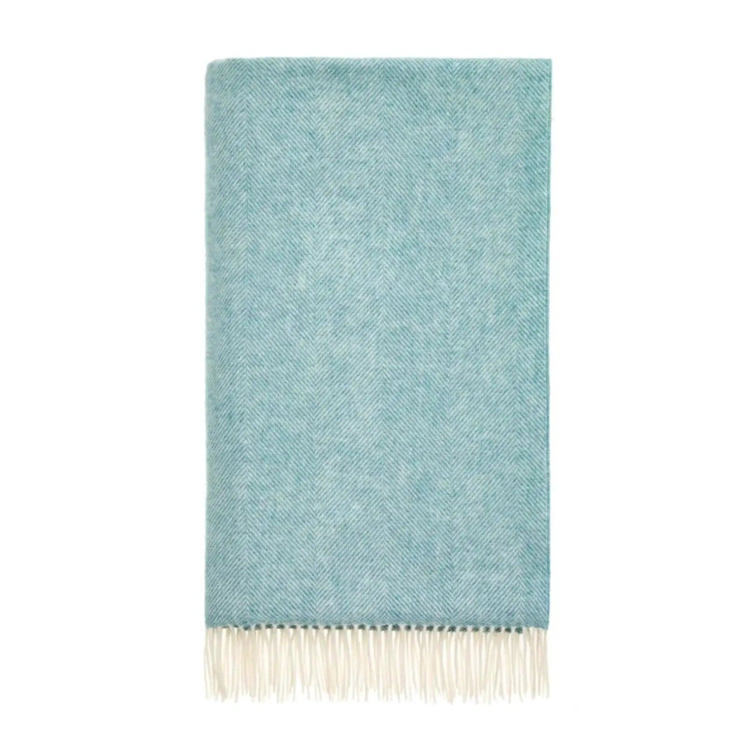 Plaid Visgraat Blauwgroen (Aqua) - Shetland Lamswol - 140x185 - Bronte by Moon Scotland by MoodCompanyNL